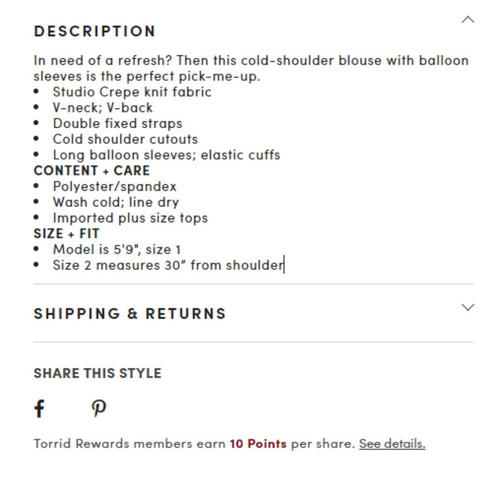 TORRID BLACK CREPE BALLOON SLEEVE COLD SHOULDER BLOUSE - Picture 7 of 7